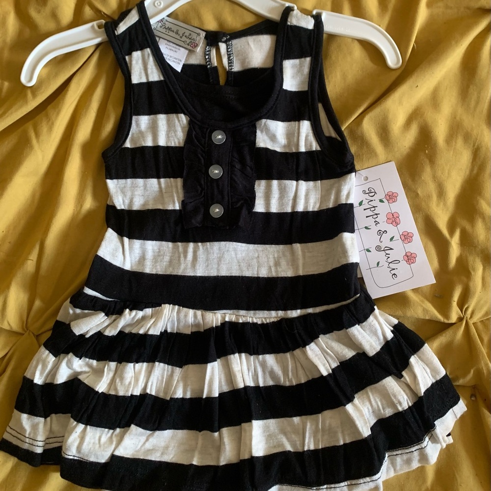 Pastourelle Navy and White Striped Kids Dress
